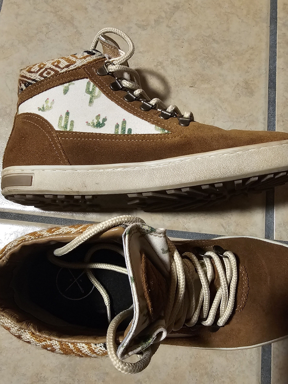 Inkkas Brown Leather High-Top's with Tribal & Cactus Print